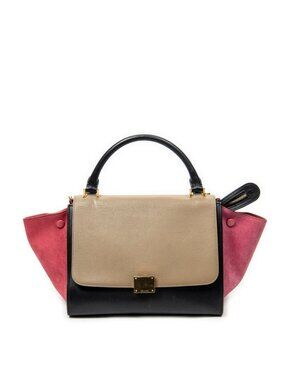 Celine Small Trapeze Black Pink Taupe Calfskin Leather Handbag